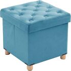 BRIAN & DANY Folding Storage Ottoman with Wood Legs, Velvet Footstools Cube for