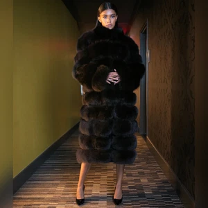 Women's Natural Real Fox Fur Coat Stand Collar Warm Jacket Winter Thick Overcoat - Picture 1 of 9