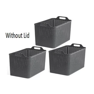 Strata 3 x 35L Urban Store Baskets Charcoal Stackable Plastic Container Lid Miss - Picture 1 of 4