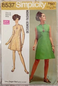Simplicity Designer Fashion 8537 A-Line Dress Size 18 Bust 40 1960s Mod 1969 - Imagen 1 de 5