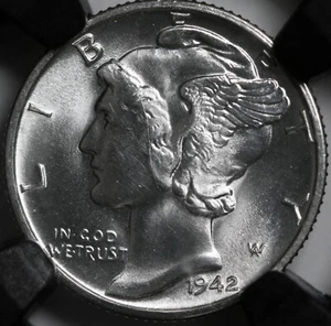 1942-D 10c Mercury Dime - NGC MS 67 FB Original Bag Fragment - Picture 1 of 4