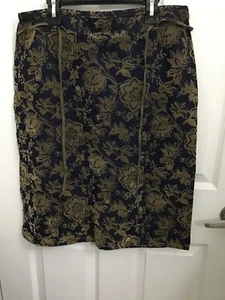 Bill Blass Jeans Straight Pencil Denim Skirt Women Sz 6 Blue Floral Drawstring - Picture 1 of 2