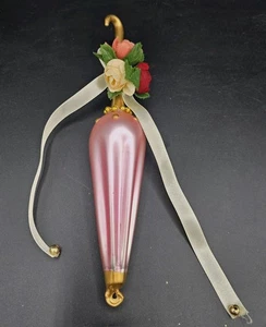 Vintage viktorianischer Stil mundgeblasenes Glas rosa Sonnenschirm Weihnachtsschmuck Blumenstrauß  - Bild 1 von 6