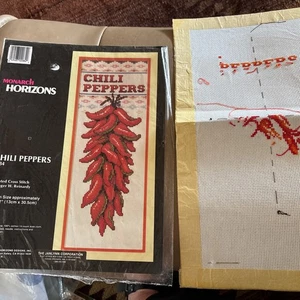 Vintage Monarch Horizons Long Stitch Kit CHILI PEPPERS  LS200  Started - Picture 1 of 6