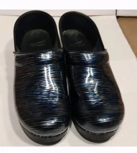 Dansko women's blue/silver stripe slip on nurse clogs Size 39. US 8.5 -9 - Picture 1 of 11