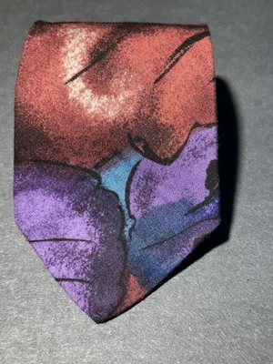 Gravata masculina vintage Florenzi estampa de folha multicolorida rayon usada - Imagem 1 de 4