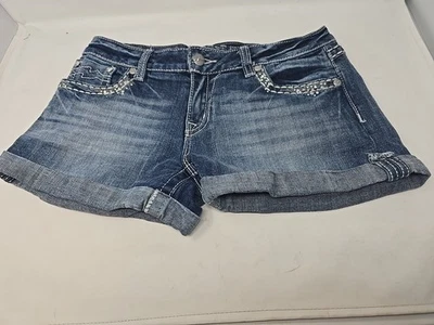 Miss Me Jeans Shorts Sz 31 Rhinestone Embellished Y2K It Girl JE1061H2 Cuffed - Image 1 of 4
