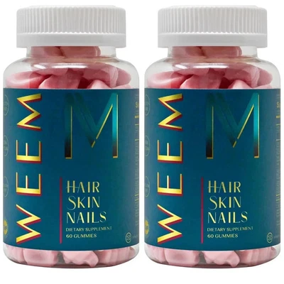 Paquete de 2 gomitas WEEM para cabello piel y uñas - vitaminas biotina, 60 cápsulas EX 01/2027 Foto 1 de 4
