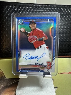 2021 Bowman Chrome Prospects Blue Refractor /150 Brainer Bonaci #CPA-BB Auto - Image 1 of 2