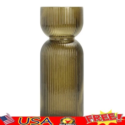 Jarrón de vidrio acanalado translúcido de 10 pulgadas de alto decorativo decoración del hogar EE. UU. Foto 1 de 4