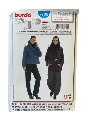 Burda 7709 Pantsuit Plus Size Semi-Fitted Jacket & Pants Sewing Pattern UNCUT FF - Image 1 of 2
