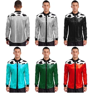 Mens Coat Party Blouses Cow Print Shirt Themed Party Outfits Carnivals Tops 70s - Picture 1 of 76