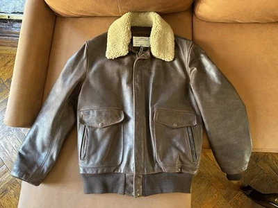 Schott 594 Men's Brown Cowhide Bomber Jacket Genuine Shearling Collar Size Med - Image 1 of 4