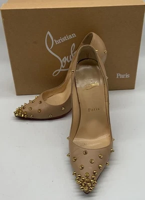 Christian Louboutin Womens Nude Beige Leather Pointed Toe Studded Pumps sz 36 - Image 1 of 4
