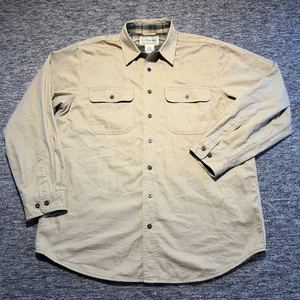 LL Bean Jacket Mens Large Beige Khaki Chore Shacket Flannel Lined Hurricane Work - Picture 1 of 8