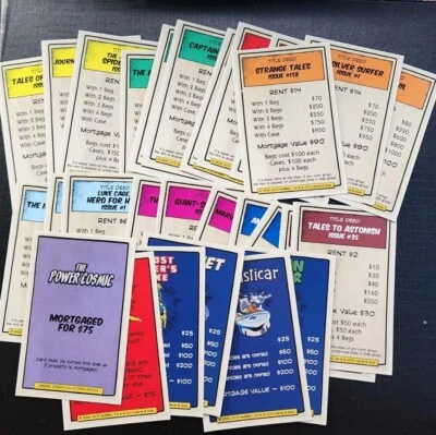 28 tarjetas de título de escritura de reemplazo de MONOPOLY Marvel Comics Edición Coleccionista Foto 1 de 2