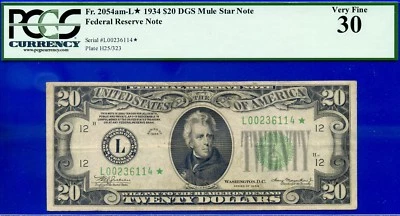 1934 $20 FRN San Francisco mule star PCGS 30 crazy rare 2 known Fr 2054-Ldgsm* - Image 1 of 4