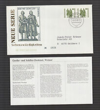 RDA 1990 FDC carta + descripción - atracciones "Monumento a Goethe Schiller"