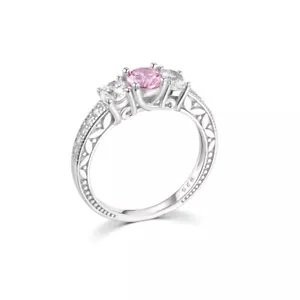 Ladies Sterling 925 Solid Silver 3 Stone White and Pink Sapphire Eternity Ring - Picture 1 of 12