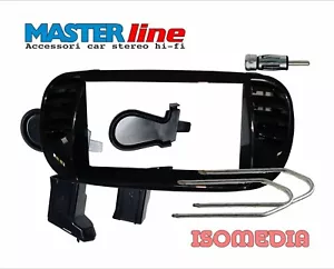 MASCHERINA RADIO DUE DIN PER FIAT 500 2007 AL 2018 + ACCESSORI. NERO LUCIDO. - Foto 1 di 5