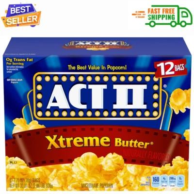 Palomitas de maíz para microondas ACT II Xtreme Butter, 12 ct, 33,01 2,75 onzas (paquete de 12) Foto 1 de 4