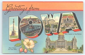 Postcard Greetings From Iowa Big Letter Hawkeye State - Picture 1 of 3