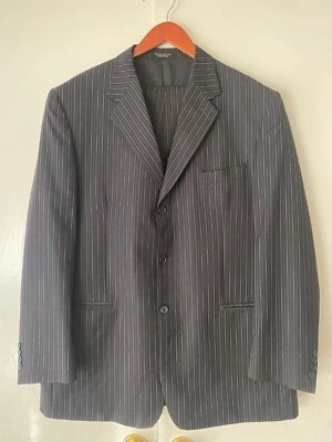 Traje de lana Manzini Uomo negro a rayas 2 piezas 46L para hombre Foto 1 de 4