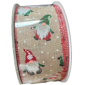 Kirkland Wire-Edged Christmas Gnomes Ribbon 2.5" x 50 yds New Sealed Roll - Picture 1 of 5