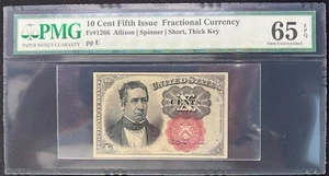 10 cent Fractional Currency Fr. 1266 Allison Spinner Short, Thick Key PMG 65 EPQ - Picture 1 of 2