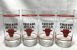 4 Vintage CHICAGO BULLS Glasses 16 Oz Tumblers Bulls NBA Logo Swirled Glass - Picture 1 of 2
