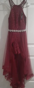 Elegant Speechless Burgundy Girls One Piece Romper Lace Dress/Silver Sequin 5 - Picture 1 of 11