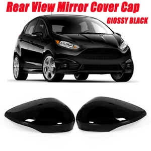 Fits 11-2017 Ford Fiesta Gloss Black Left+Right Rearview Mirror Cover Caps Trim - Picture 1 of 7