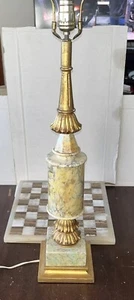Vintage Decorative Regency MCM Beautiful Marble Gold Resin Tall Table Lamp 37” - Picture 1 of 12