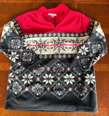 Suéter Pullover Jennifer Moore Activewear 1/4 Cremallera Copo de Nieve Rojo Negro Polar M Foto 1 de 3