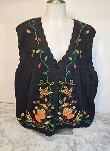 VTG Bobby Brooks 22w/24w Black Halloween Sweater Vest Fall Pumpkin Bears NWT - Picture 1 of 14