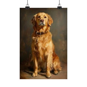 Vintage Style Golden Retriever Art - Dog Oil Painting - Unframed Matte Print - Picture 1 of 29