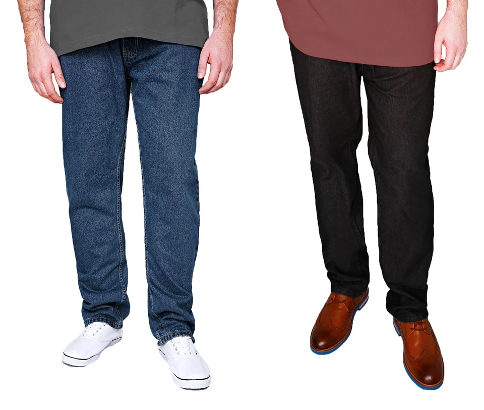 New Men's Rockford Stretch Denim Jeans Blue & Black Regular Straight Cut Zip Fly - Imagem 1 de 1