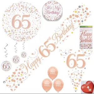 Rose Gold 65th & Happy Birthday Party Decorations Buntings White Banner Balloons - Picture 1 of 19