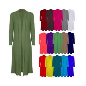 New Women's Ladies Floaty Long Sleeve Maxi Cardigan Boyfriend Open Front UK 8-26 - Picture 1 of 16
