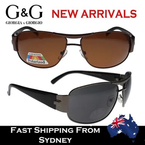Mens Fashion Sunglasses Metal Frame Black Brown Polarised Lens Square Aviator - Picture 1 of 12
