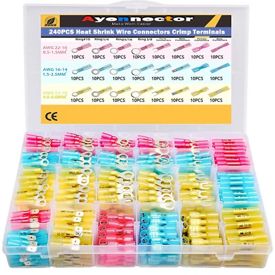 240pcs Waterproof  Wire Connectors Heat Shrink Marine Automotive Terminals kit - Image 1 of 4
