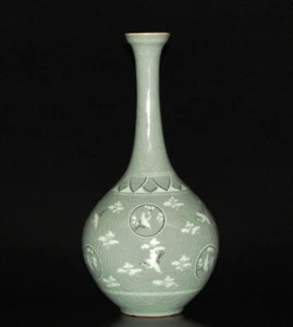 Antique Korean Celadon Thousand Cranes Design Signed Yuhuchun - Picture 1 of 15