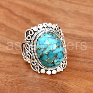 Blue Copper Turquoise Ring, 925 Silver Ring, Stone Ring, Dainty Silver Jewelry - Picture 1 of 3