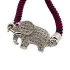 Elephant Bracelet Rhodium Plated Mini Pave CZ on Maroon Cord Adjustable Slider