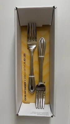 NEW Pfaltzgraff Stainless Steel Flatware Salad Forks American Bead Lot of 8 - Image 1 of 3