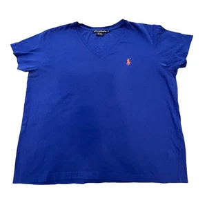Ralph Lauren Sport T-Shirt Damen XL Blau V-Ausschnitt Baumwolle Pony Logo Freizeit - Bild 1 von 8