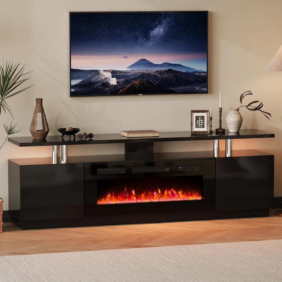 Soporte de TV para Chimenea de 70" con Chimenea Eléctrica de 36 pulgadas Centro de Entretenimiento Negro Foto 1 de 4
