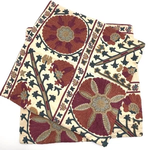 2 Pottery Barn 20” Square Crewel Embroidered Pillow Covers India BOHO - Picture 1 of 8
