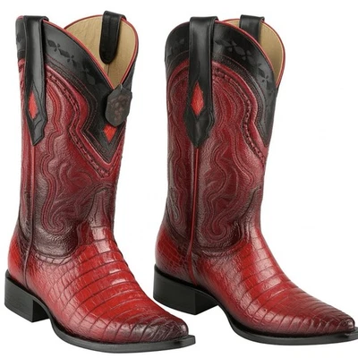 Botas vaqueras vaqueras cocodrilo caimán Los Altos para hombre 6 mujeres 7 punta roja puntiaguda Foto 1 de 4