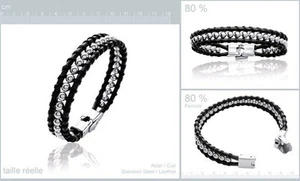 Dolly-Bijoux Bracelet  Semi-Rigide Cuir 10mm de Boules 4mm Acier Inoxydable 19cm - Picture 1 of 1